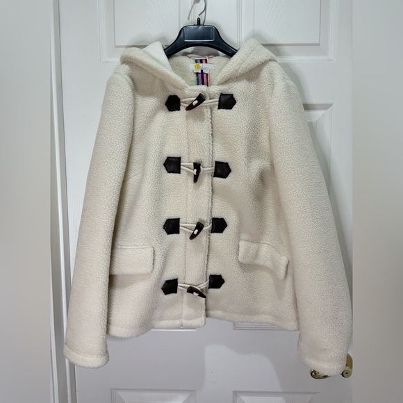 NWT Boden Elgin Borg Hooded Cream Brown Zip Toggle Duffel Coat sz 14 - Picture 4 of 15